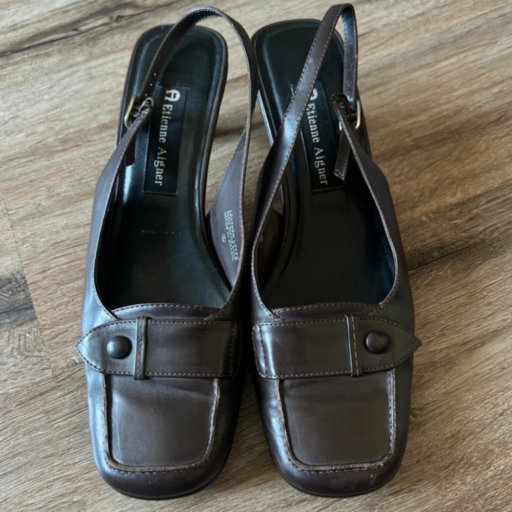 Etienne Aigner Dark Brown Slingback Heels